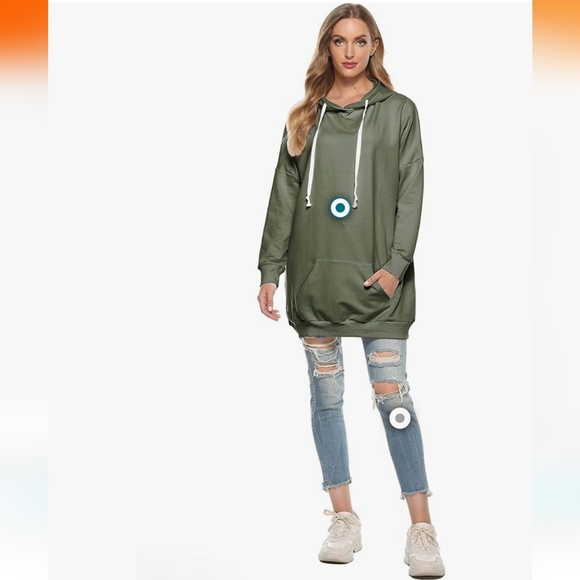 Extra long hooded tunic sweatshirt - Picture 3 of 9